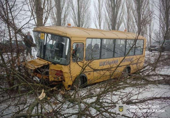 Фото для новини:На Полтавщині шкільний автобус врізався в дерево, постраждали діти