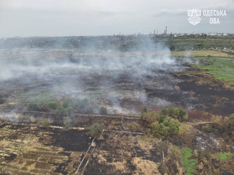 Фото для новини:Під Одесою тліють 8 га очерету й трави
